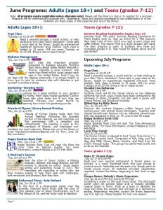 June 2018 Clymer Library Activity Newsletter Page 2.