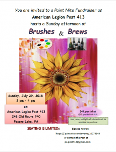Paint Nite Fundraiser Invitation for July 29th 2018.