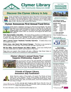 July 2018 Clymer Library Activity Newsletter Page 1.
