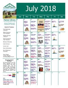 July 2018 Clymer Library Activity Newsletter Page 6.