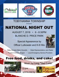 Tobyhanna Township Presents the National Night Out Event on August 7th 2018.