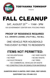 Tobyhanna Township Fall Cleanup August 25th 2018 Event Information.
