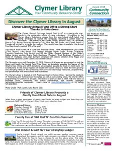 August 2018 Clymer Library Activity Calendar Page 1.