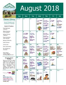 August 2018 Clymer Library Activity Calendar Page 6.