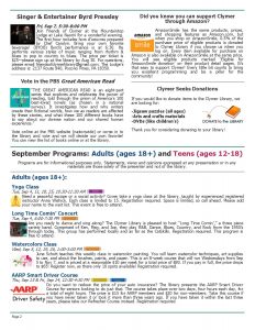 September 2018 Clymer Library Activity Calendar Page 2.