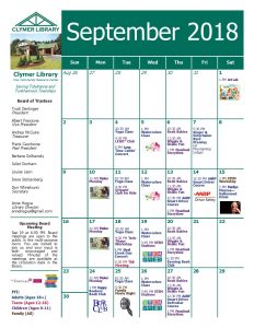 September 2018 Clymer Library Activity Calendar Page 6.