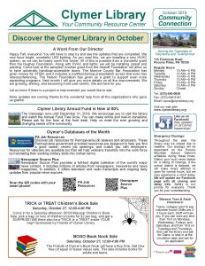 October 2018 Clymer Library Activity Calendar Page 1.