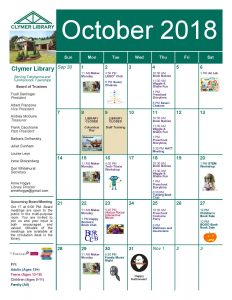 October 2018 Clymer Library Activity Calendar Page 6.
