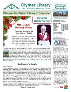 November 2018 Clymer Library Activity Calendar Page 1.