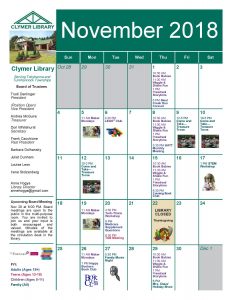 November 2018 Clymer Library Activity Calendar Page 6.