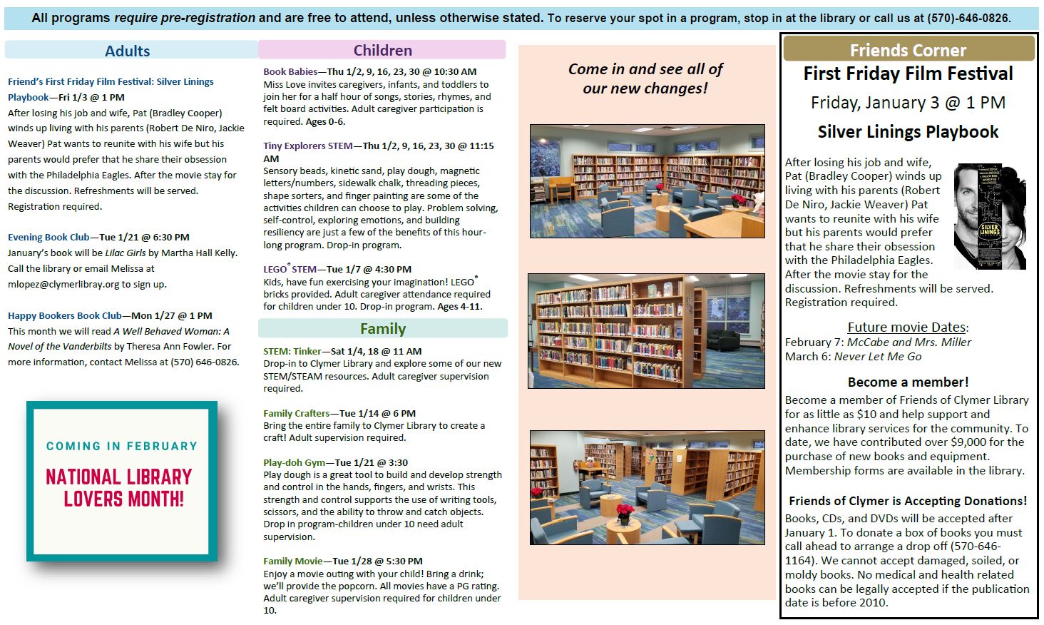 Clymer Library January Events Tobyhanna Township